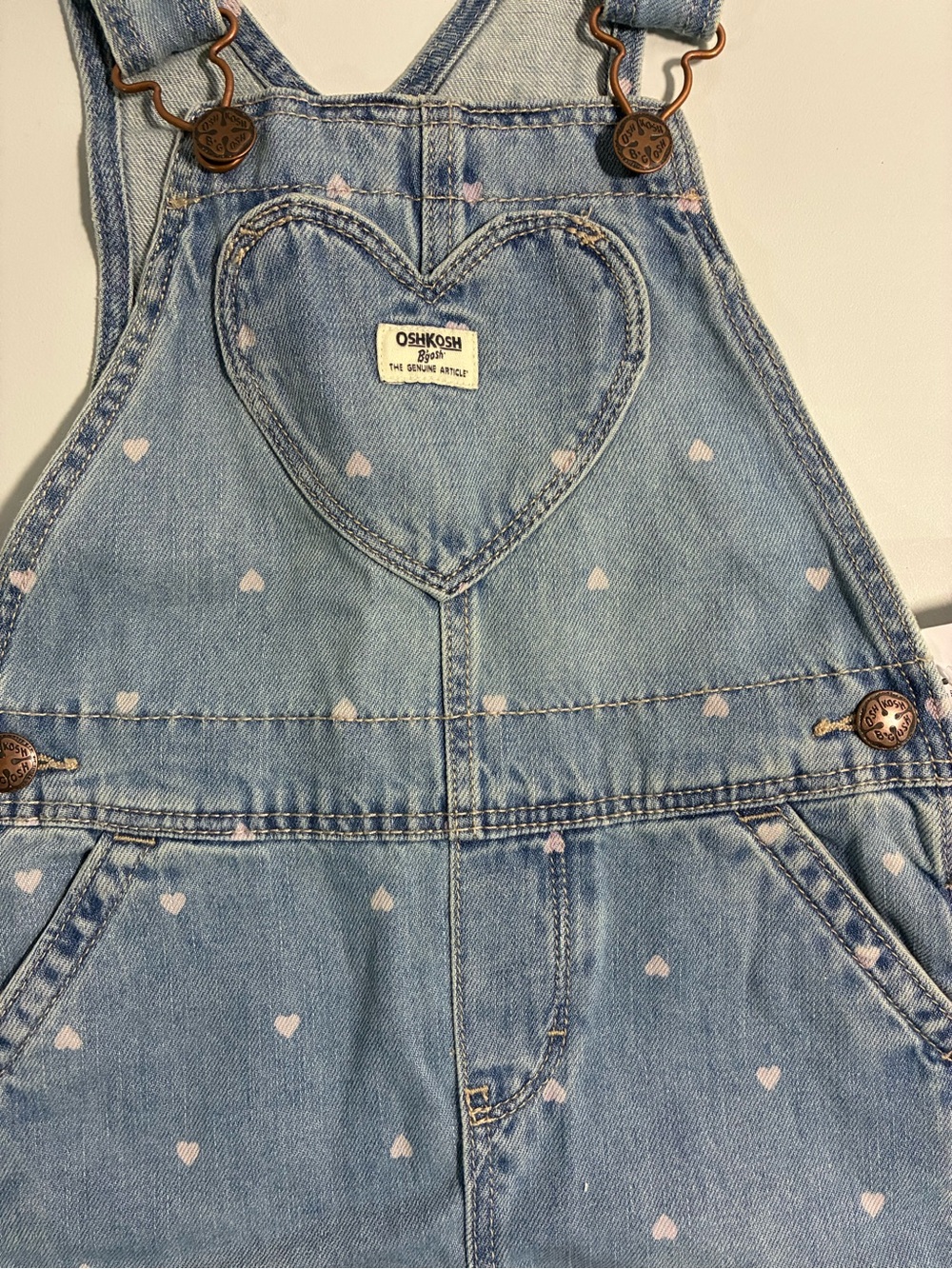 OshKosh B'gosh Denim Overalls with White Heart Print - Picture 2 of 4
